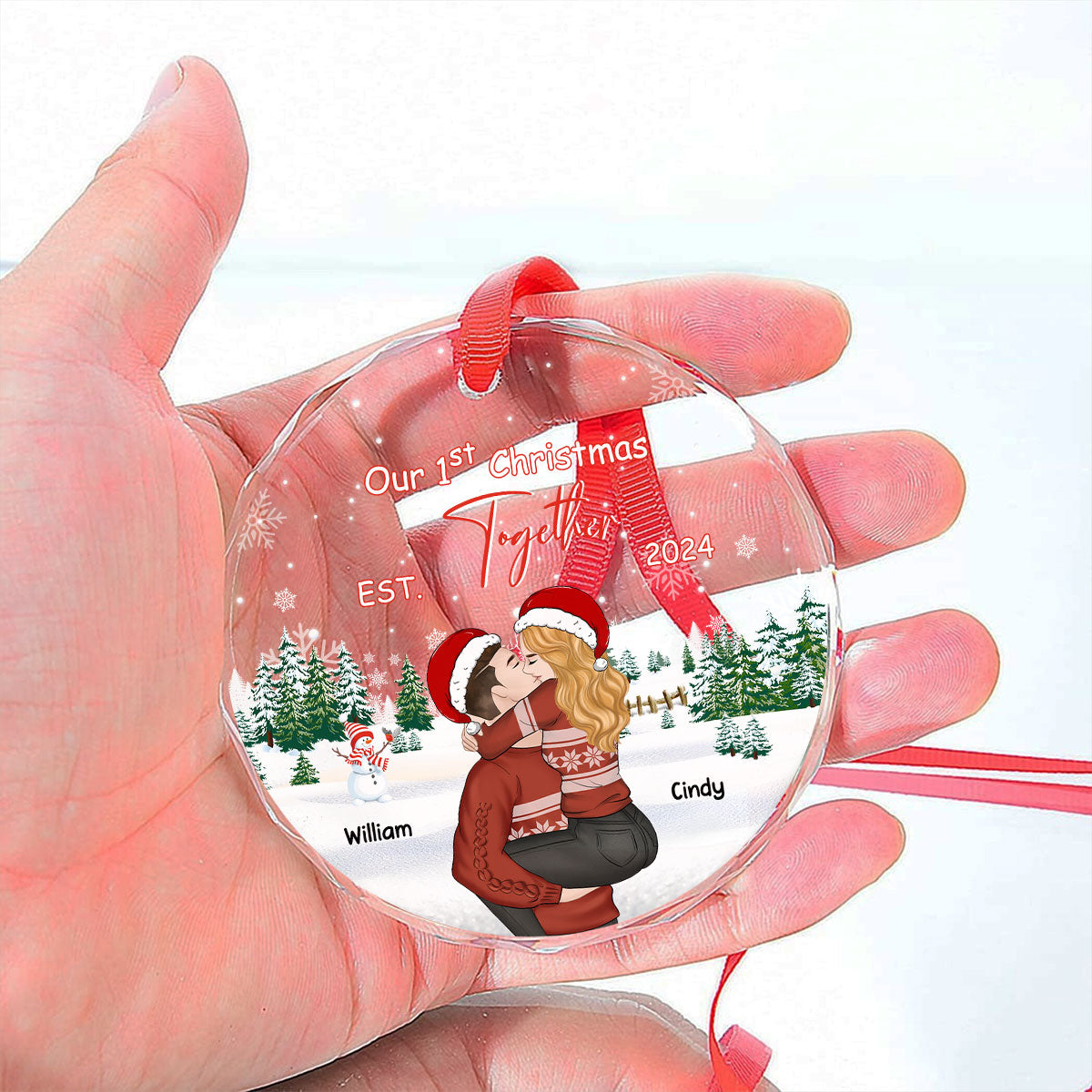 Custom First Christmas Ornament Married, Gift for Newlyweds •  First Christmas With You - Personalized Glass Ornament