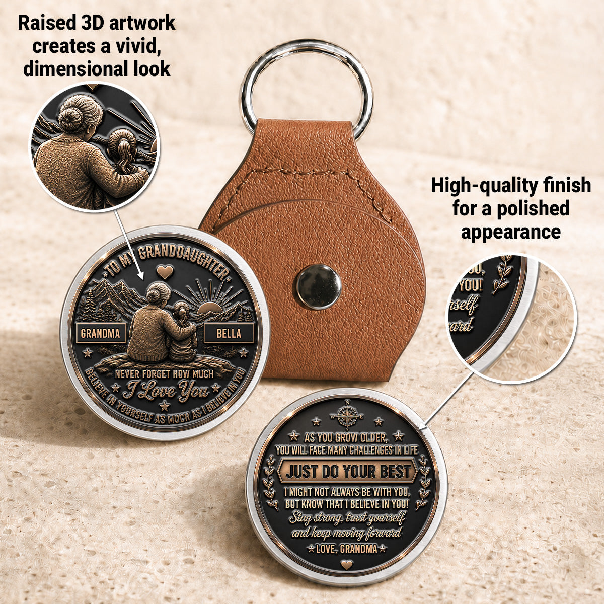 Custom Coin Keychain For Grandson Nephew, Family Keepsake • My Greatest Little Blessing - Personalized 3D Printing Pocket Hug