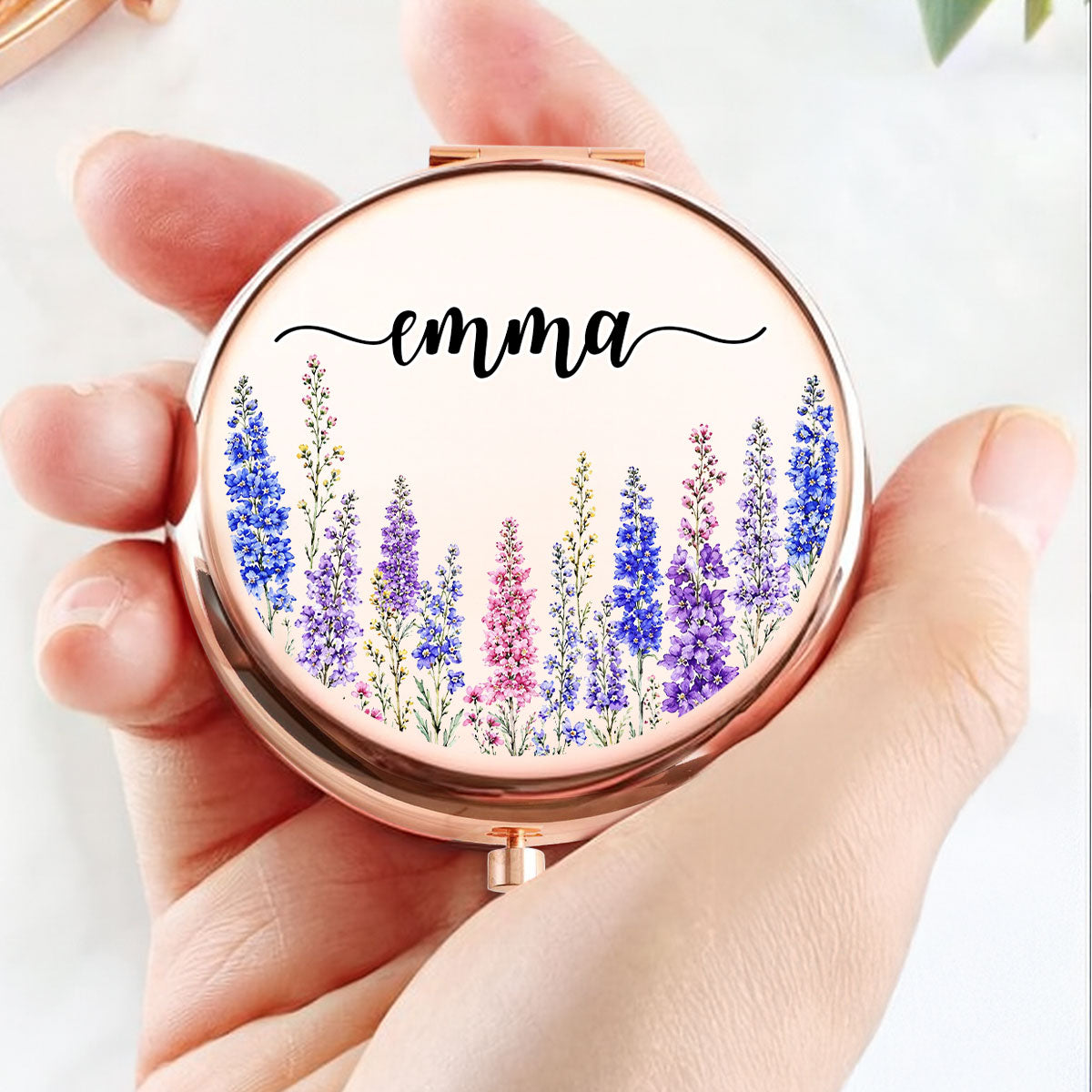 Name And Birthflower - Personalized Compact Mirror