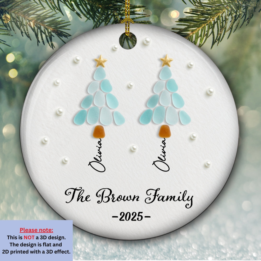 Custom Family Ornament, Christmas Gift for Family Members •  Family Fir Trees - Personalized 3D Effect Ceramic Ornament