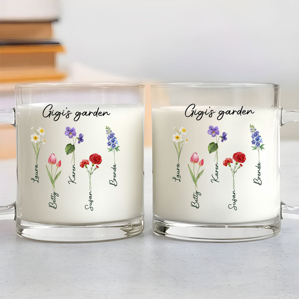 Custom Christmas & Birthday Gift For Grandma • Grandmas Garden With Birth Month Flowers - Personalized Glass Mug
