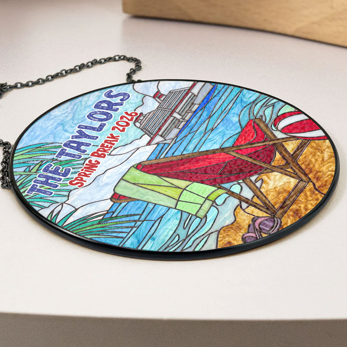 Custom Name Family Name Hanging Decor, Christmas Birthday Gift • Seas the Day Together - Personalized Stained Glass Window Hanging Suncatcher