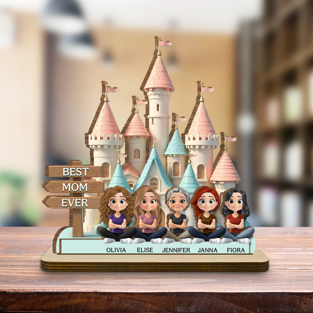 Custom Mother's Day Decor, Gift for Mom & Grandma • Best Mom Ever Version 2 - Personalized 2-Layer Wood Plaque With Flat Base