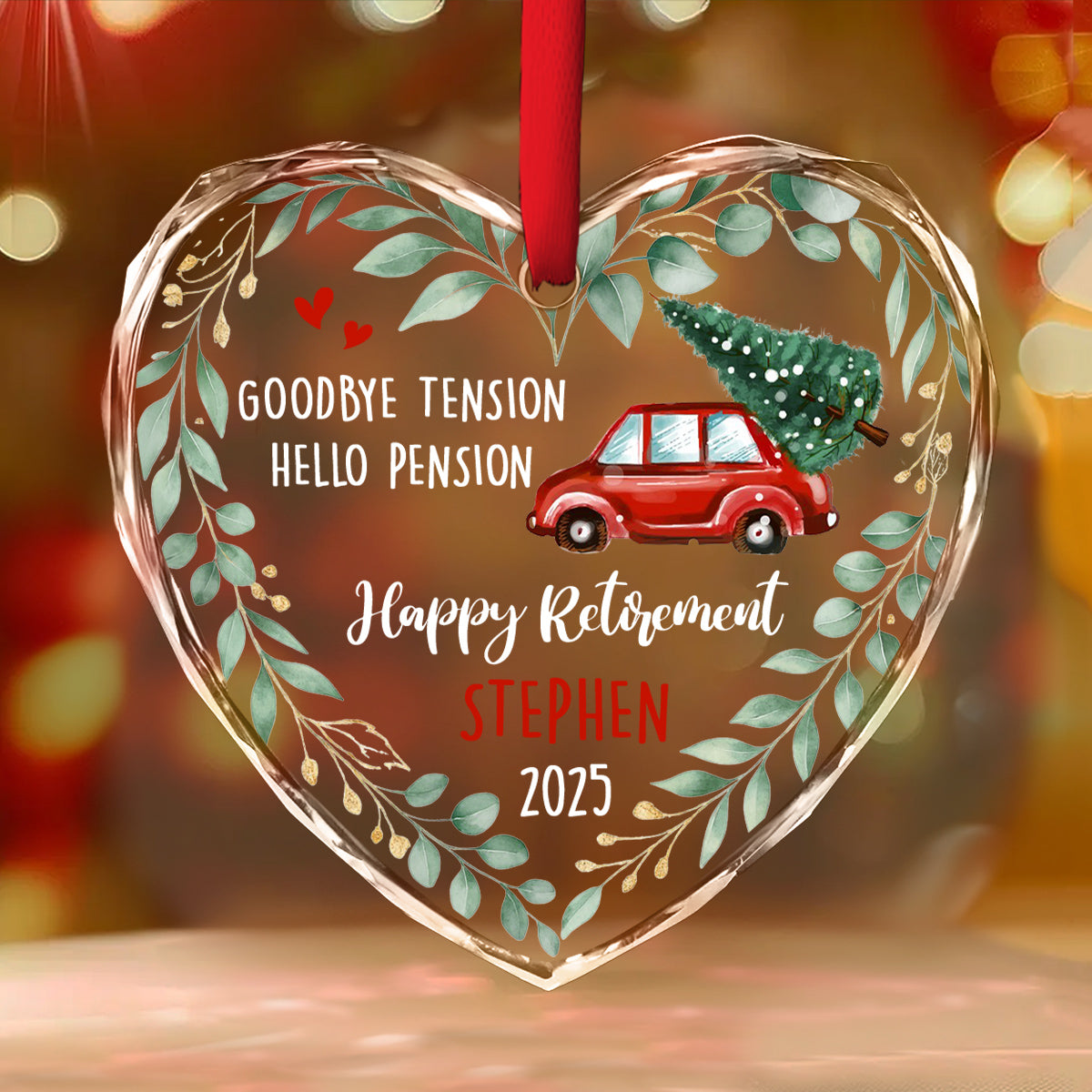 Custom Coworker Christmas Ornament, Team Appreciation Gift •  Goodbye Tension Hello Pension Life - Personalized Glass Ornament