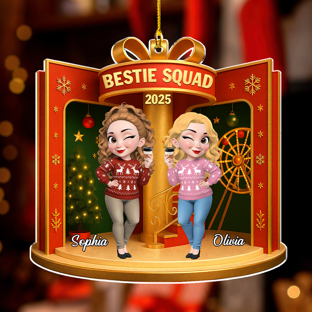 Custom Friendship Christmas Ornament, Best Friend Gift •  Besties In The Dollhouse - Personalized Acrylic Ornament