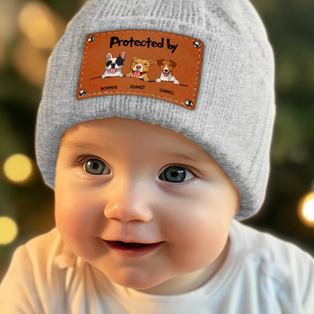 Custom Baby Beanie, Christmas Birthday Gift for Dog Lovers • Protected By Dog - Personalized Beanie