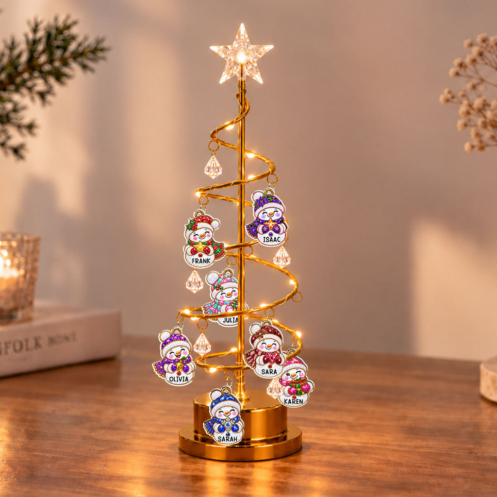 Custom Family Christmas Tree Light, Family Christmas Decor • Snowman Family Tree - Personalized LED Tree Lights