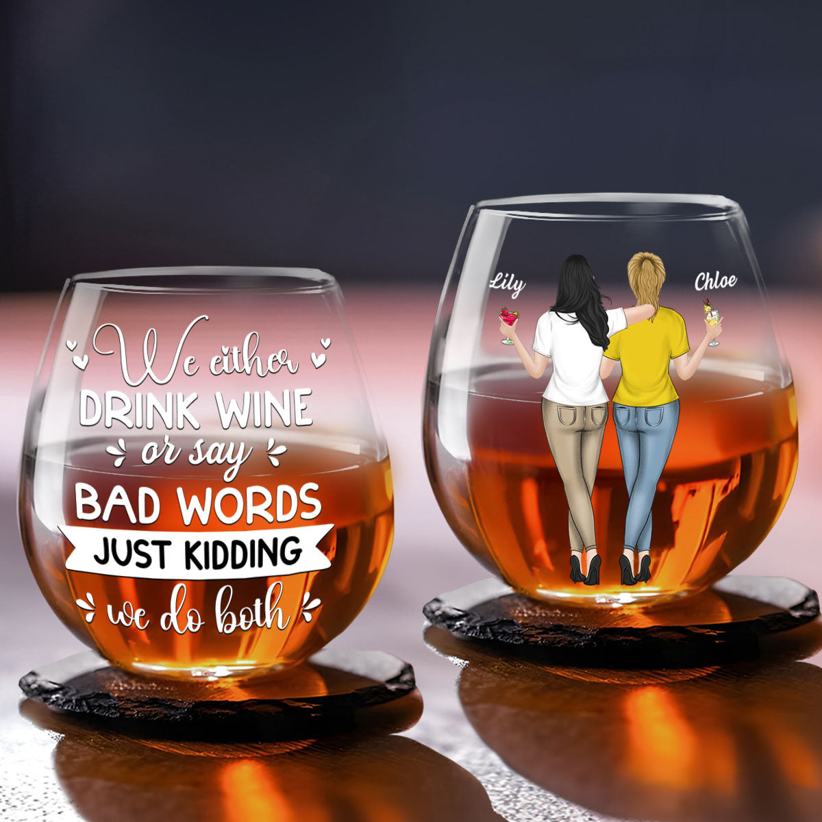 Bad Words Flow With Wine - Personalized Wine Glass
