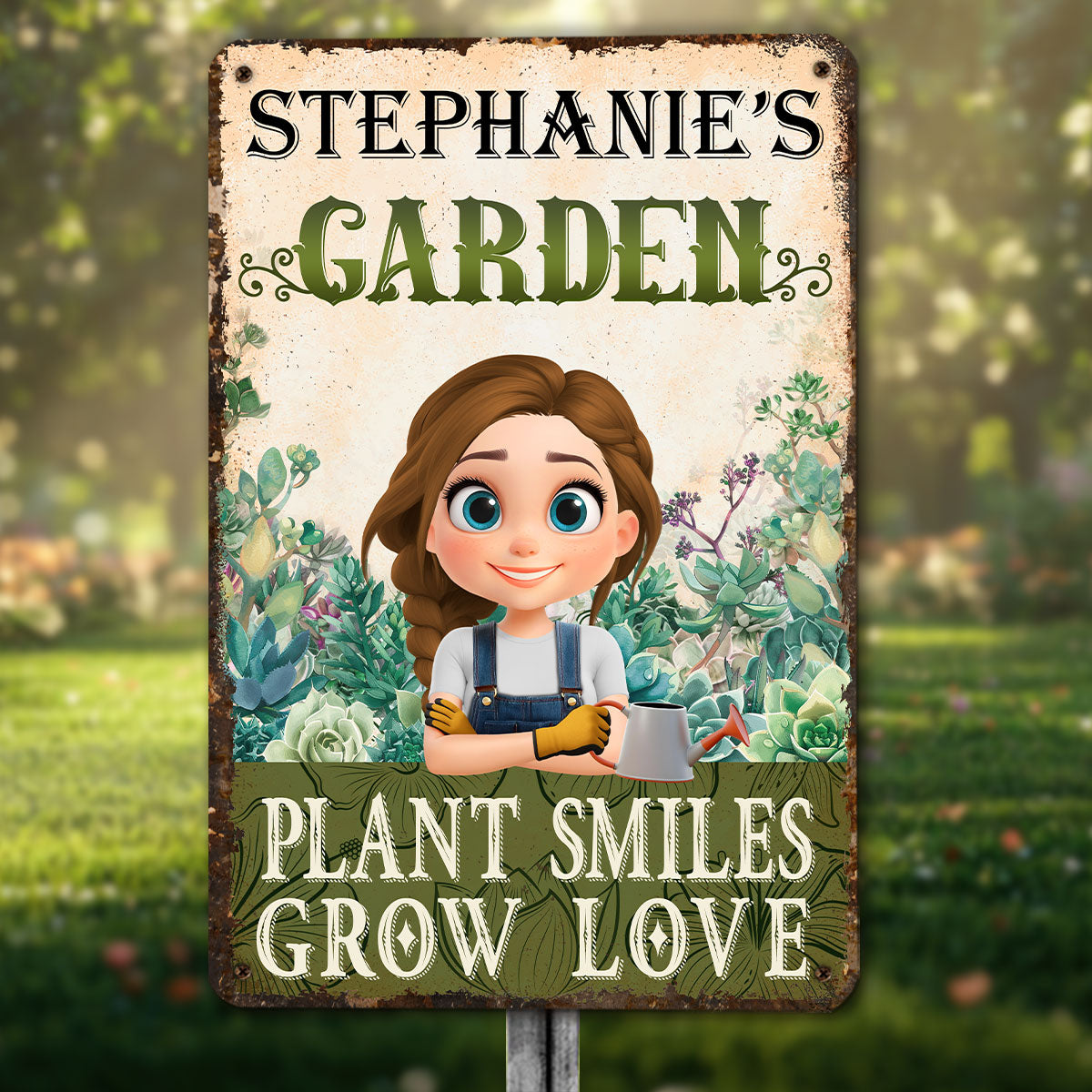 Custom Self-Care Garden Sign, Outdoor Lawn & Plant Decor • Grow Love - Personalized Metal Sign
