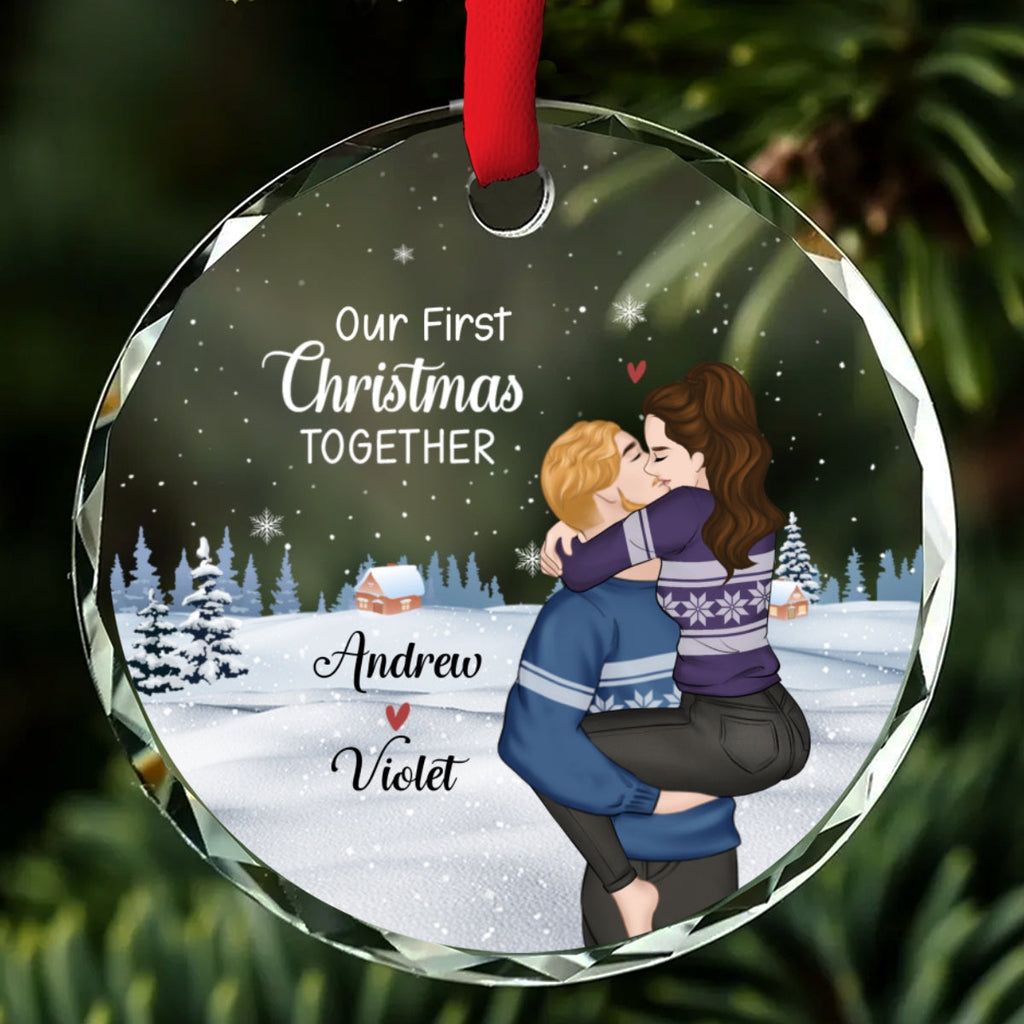 Custom Couple Christmas Ornament, Anniversary Gift •  Christmas Together Couple - Personalized Glass Ornament
