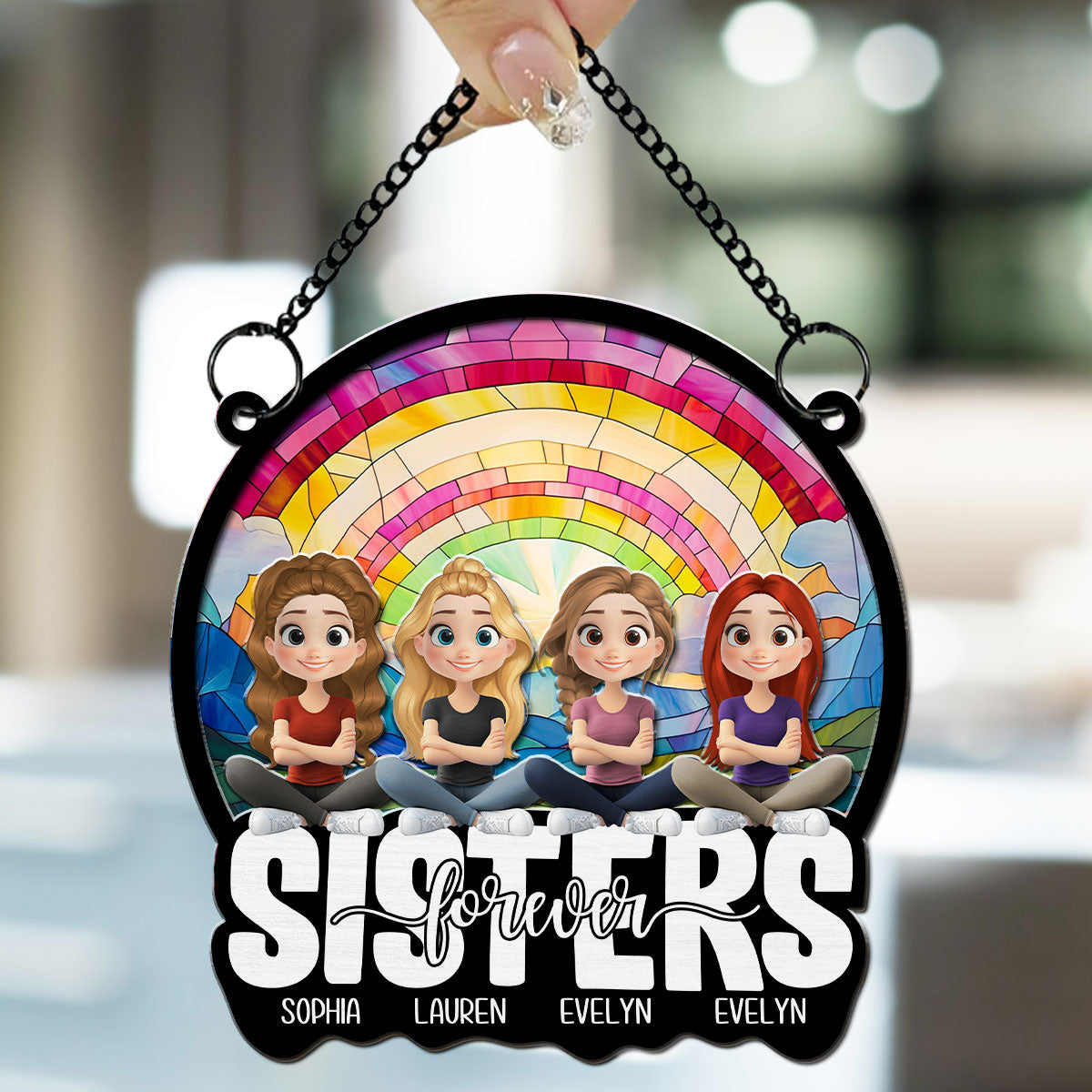 Custom Best Friend Hanging Decor, Friendship Birthday Gifts • Forever Grateful For My Sister - Personalized Suncatcher