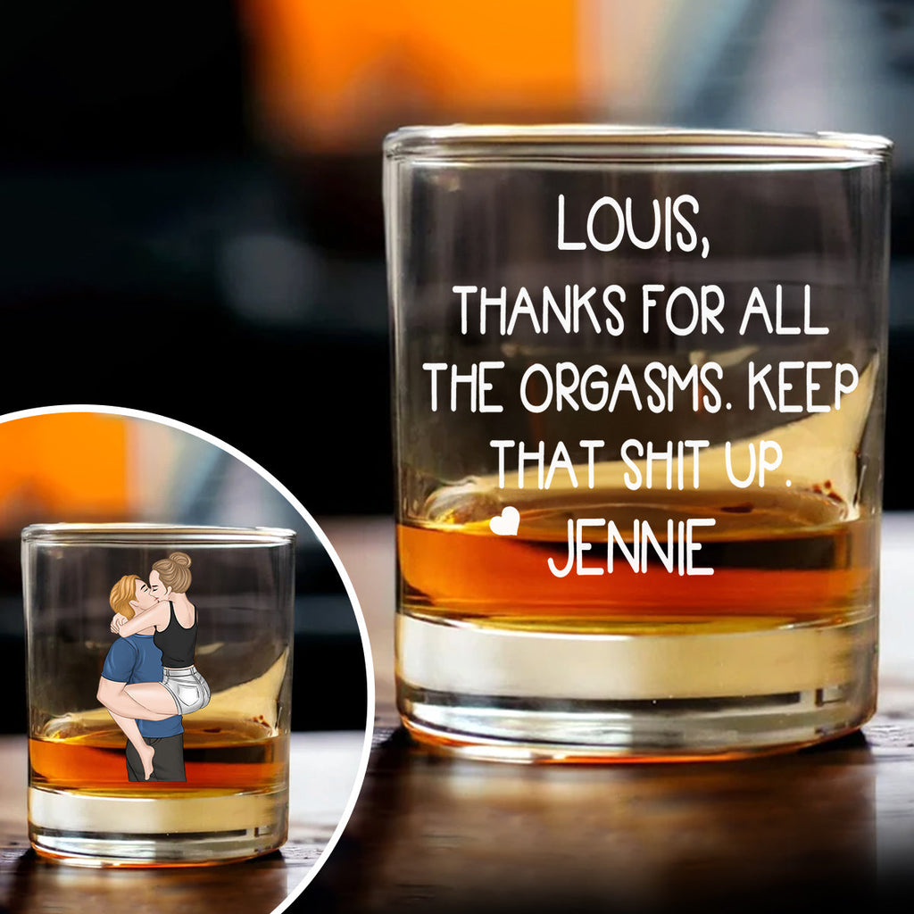 Custom Christmas Anniversary Birthday Drinkware Gifts for Couple • Thanks For All - Personalized Whiskey Glass