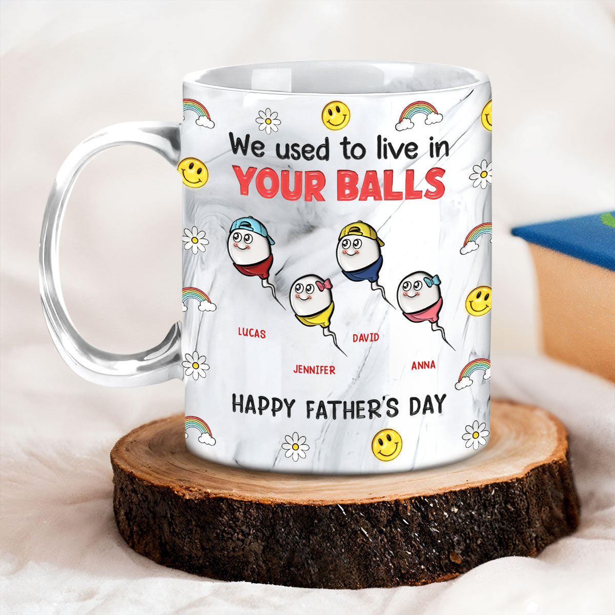 Custom Father's Day, Special Gift for Dad & Grandpa • We Used To Live In Your Balls - Personalized Grey Marble Mug