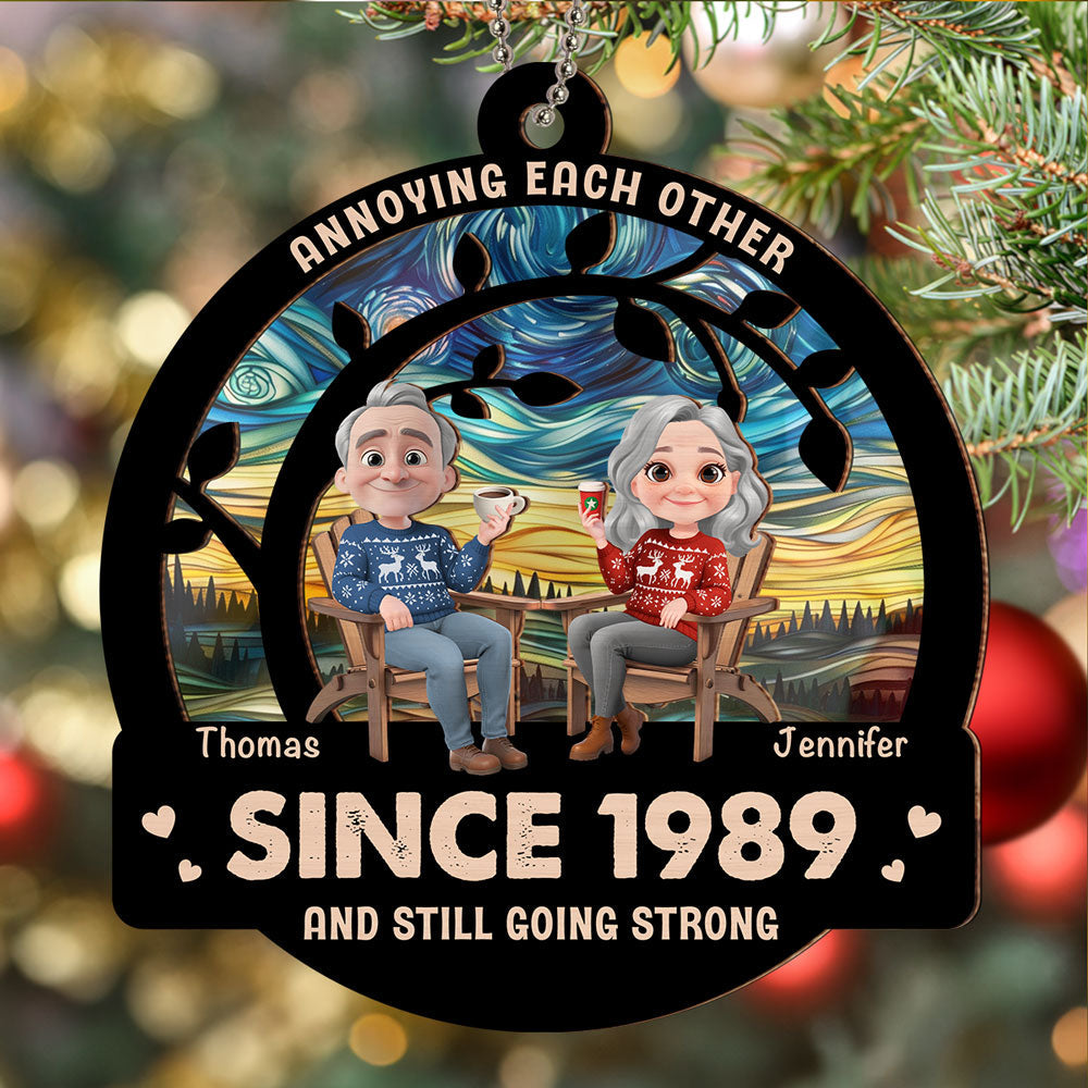 Custom Couple Christmas Ornament, Anniversary Gift •  Love Still Going Strong - Personalized Suncatcher Ornament