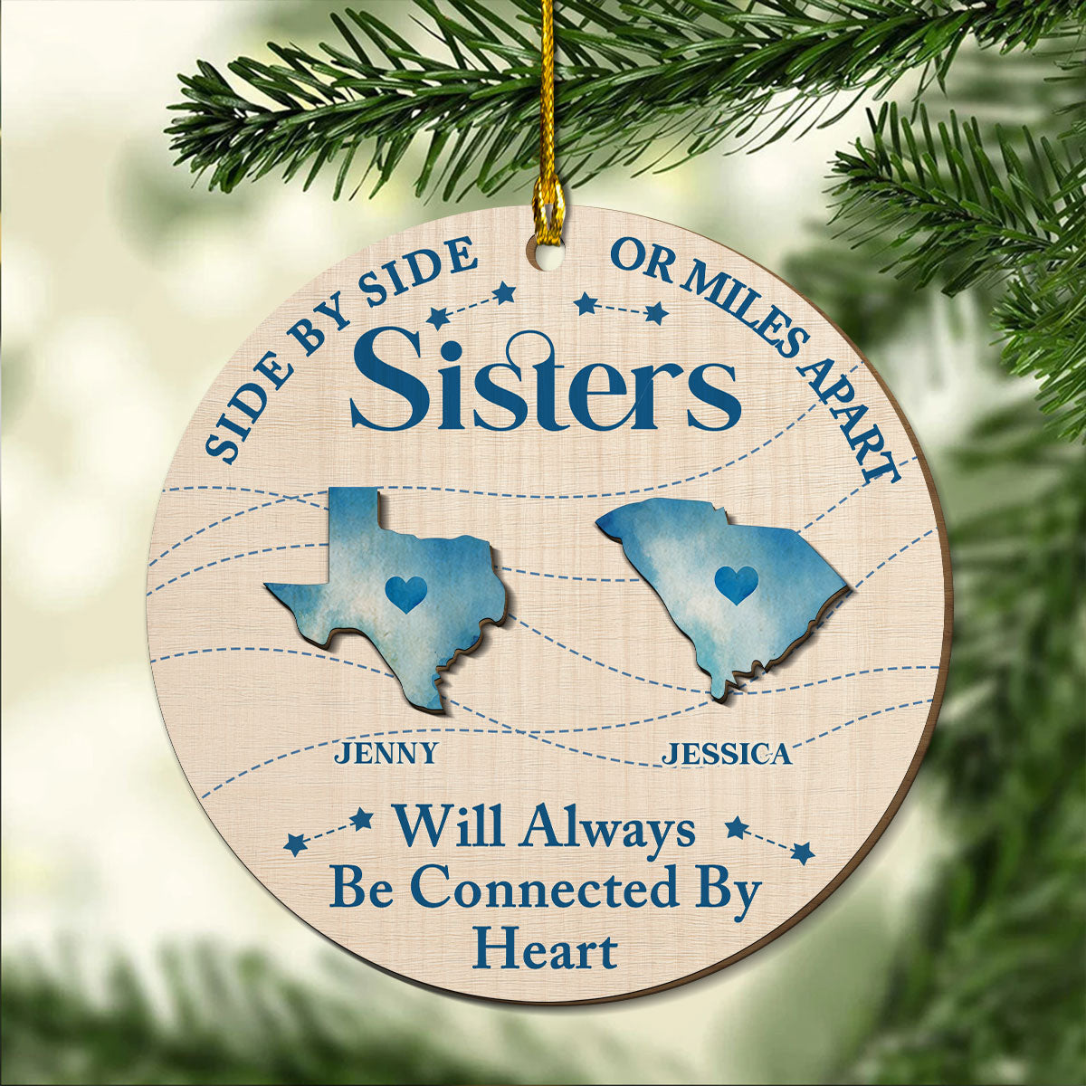 Custom Keepsake Christmas Ornament •  Connected By Heart - Personalized Freeshape 2-Layered Wood Ornament