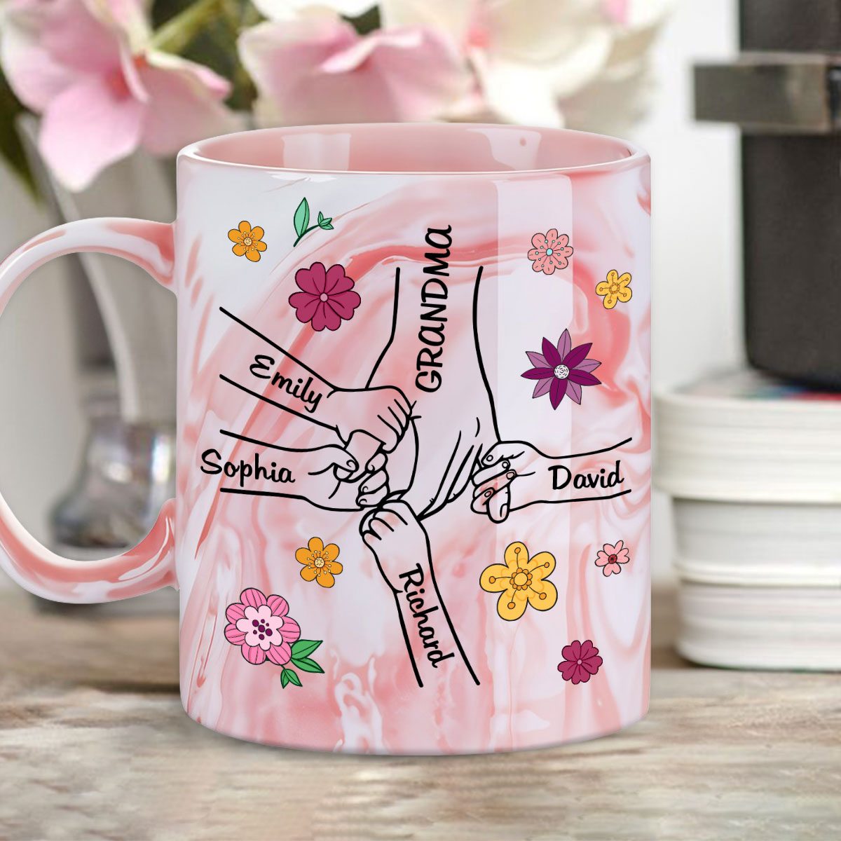 Custom Christmas & Birthday Gift For Grandma • Lovely Grandma - Personalized Pink Marble Mug