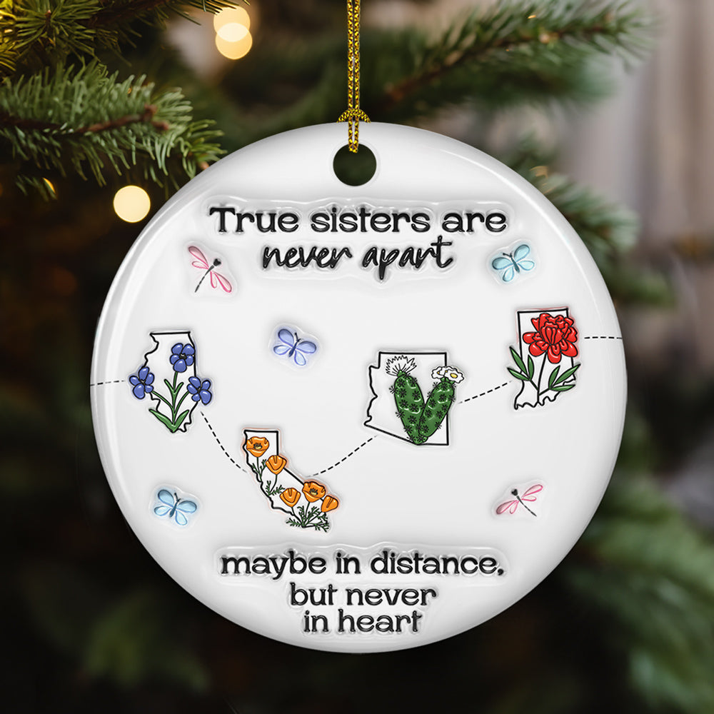 Custom Friendship Christmas Ornament, Best Friend Gift •  Always Close At Heart - Personalized 3D Inflated Effect Ceramic Ornament