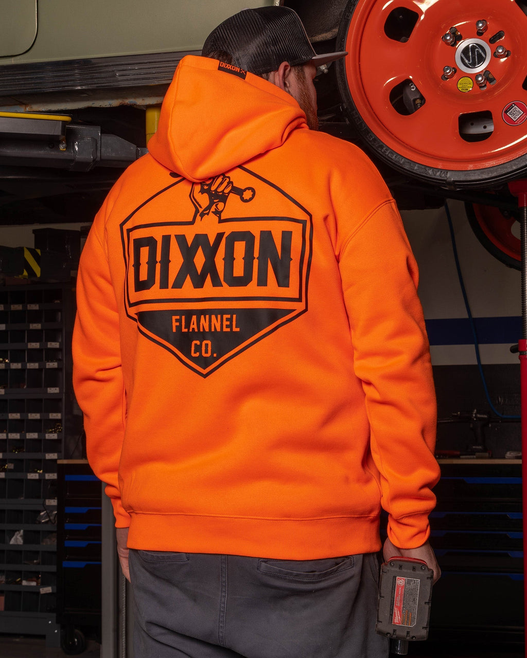 Black Working Class Logo Zip Up Hoodie - Safety Orange