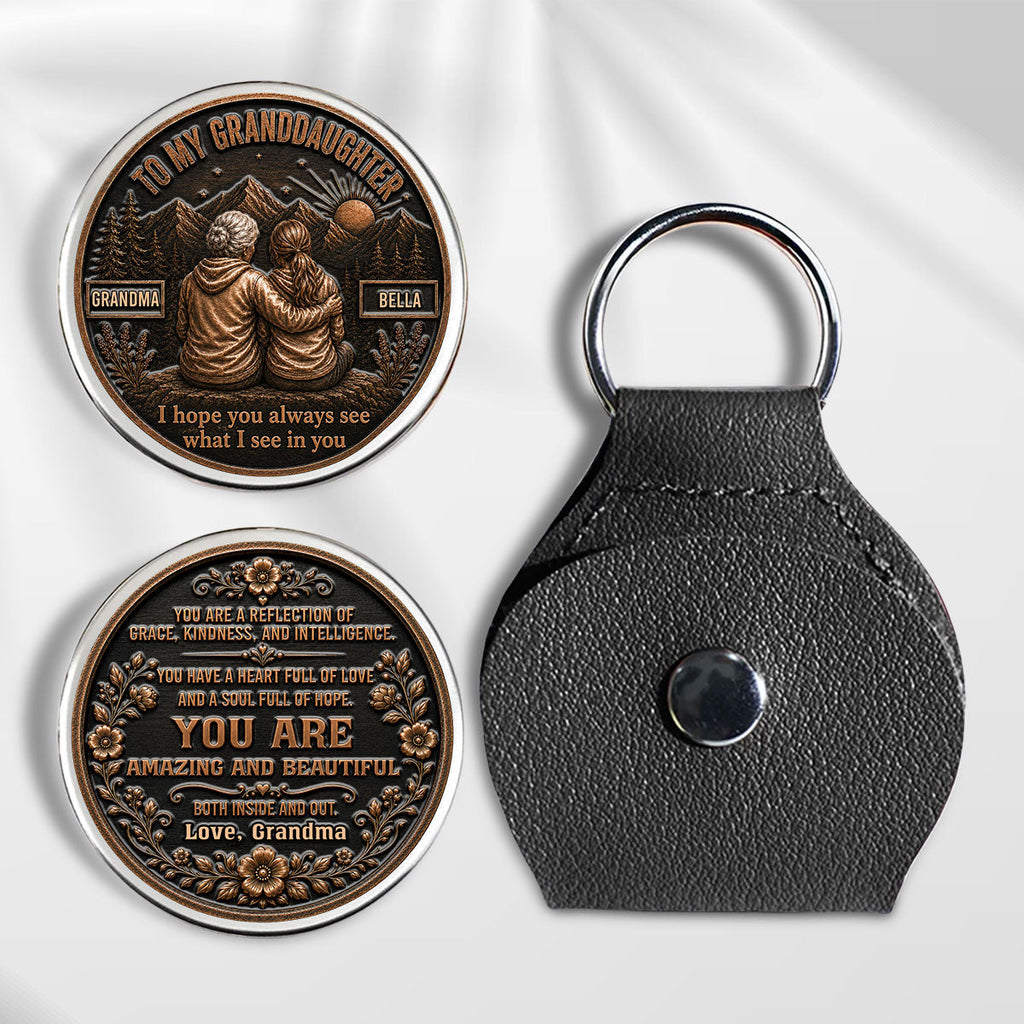 Custom Coin Keychain For Granddaughter Niece, Family Keepsake, • My Heart Goes With You - Personalized 3D Printing Pocket Hug