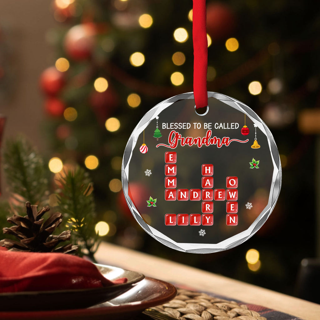 Custom Family Ornament, Christmas Gift for Family Members •  Blessed Grandma Christmas - Personalized Glass Ornament