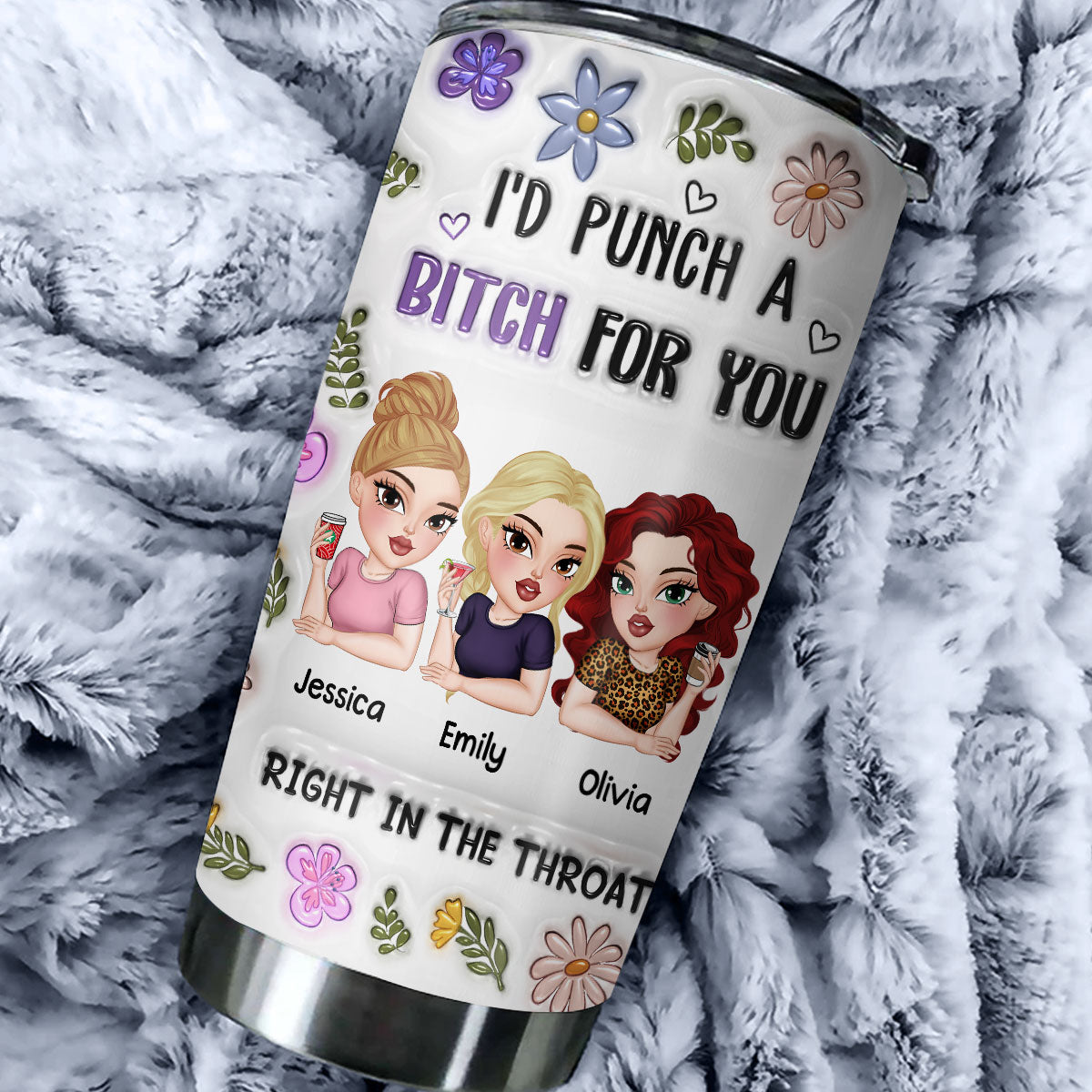 Custom Christmas Birthday Gifts For Best Friend • Punch A Bitch For You - Personalized 3D Inflated Effect Tumbler