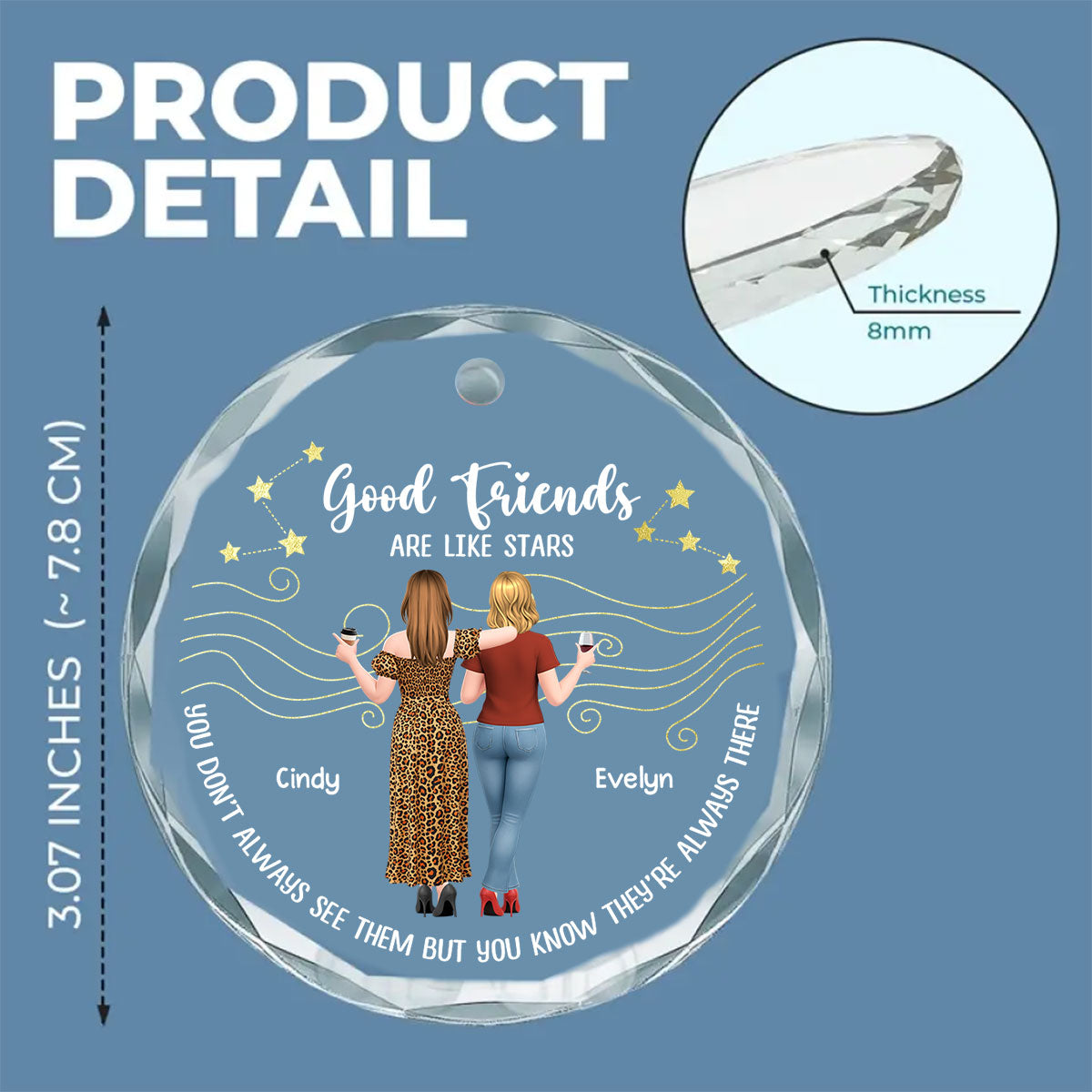 Custom Friendship Christmas Ornament, Best Friend Gift •  Forever Friends Star - Personalized Glass Ornament