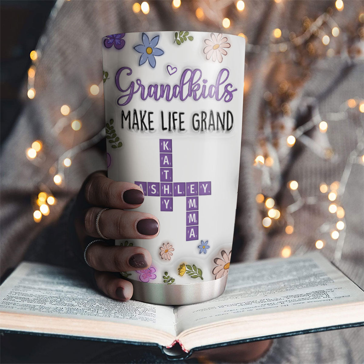 Custom Christmas Birthday Gifts For Grandma • Grandkids Make Life Grand Crossword Puzzle - Personalized 3D Inflated Effect Tumbler