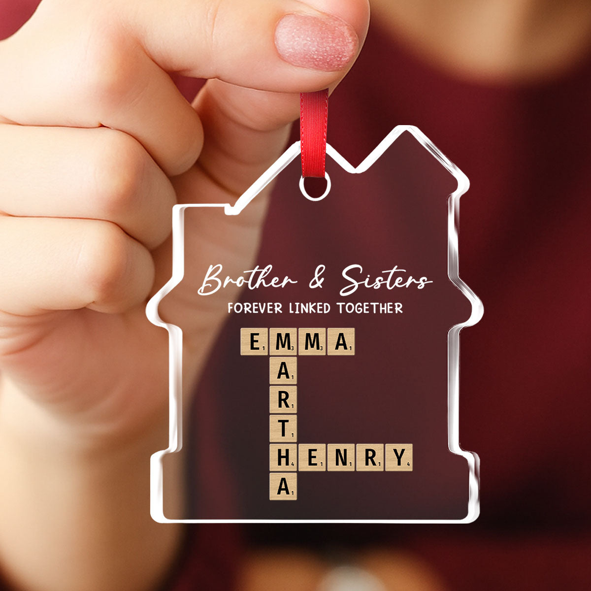 Custom Family Ornament, Christmas Gift for Family Members •  Family Roots Keep Us Together - Personalized House Shaped Glass Ornament