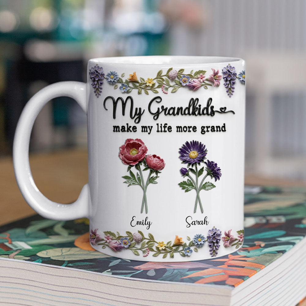 Custom Mother's Day Gift for Mom & Grandma • My Grandkids Make Life Bloom - Personalized 3D Effect Mug