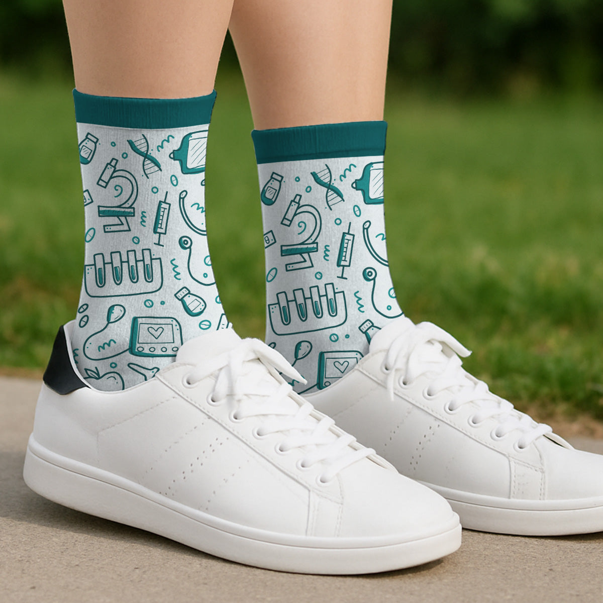 Custom Nurse Christmas Footwear Gift, Healthcare Worker Appreciation Gift • This Nurse Is Off Duty - Personalized Crew Socks
