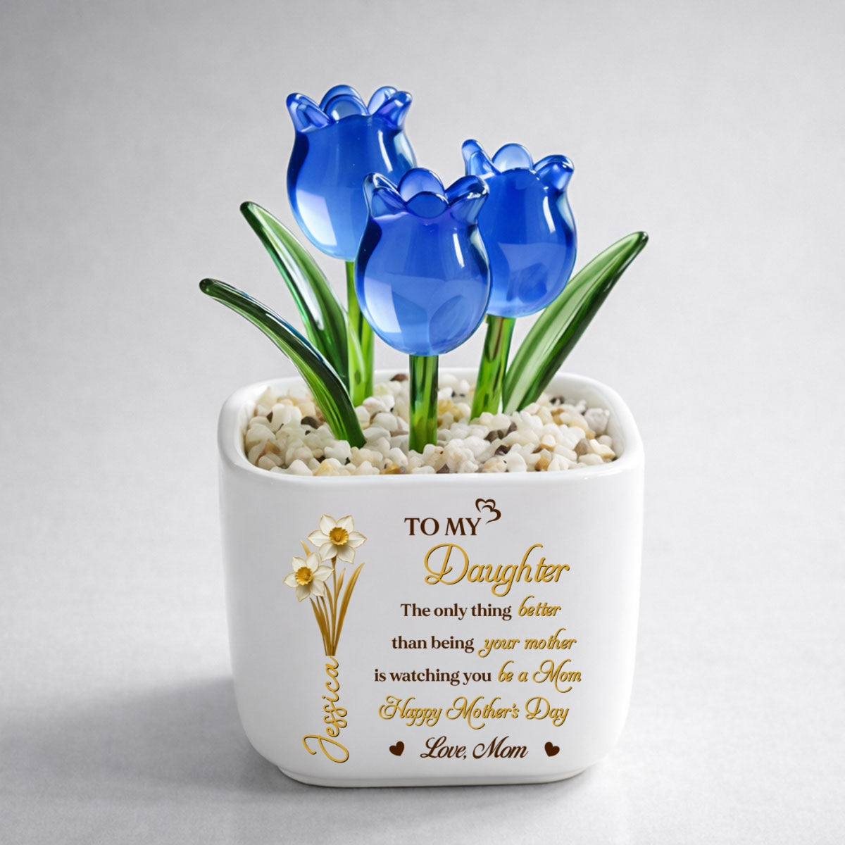 Custom Mother's Day Flower Keepsake, Glass Home Decor Gift for Daughter • Watching You Bloom - Personalized Glass Everlasting Tulips