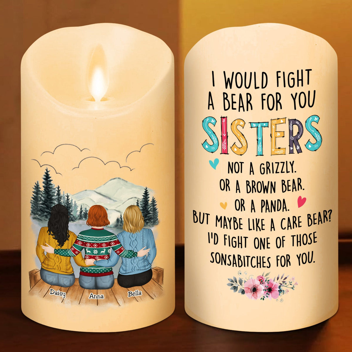 I Would Fight A Bear For You Sister - Personalized LED Candle