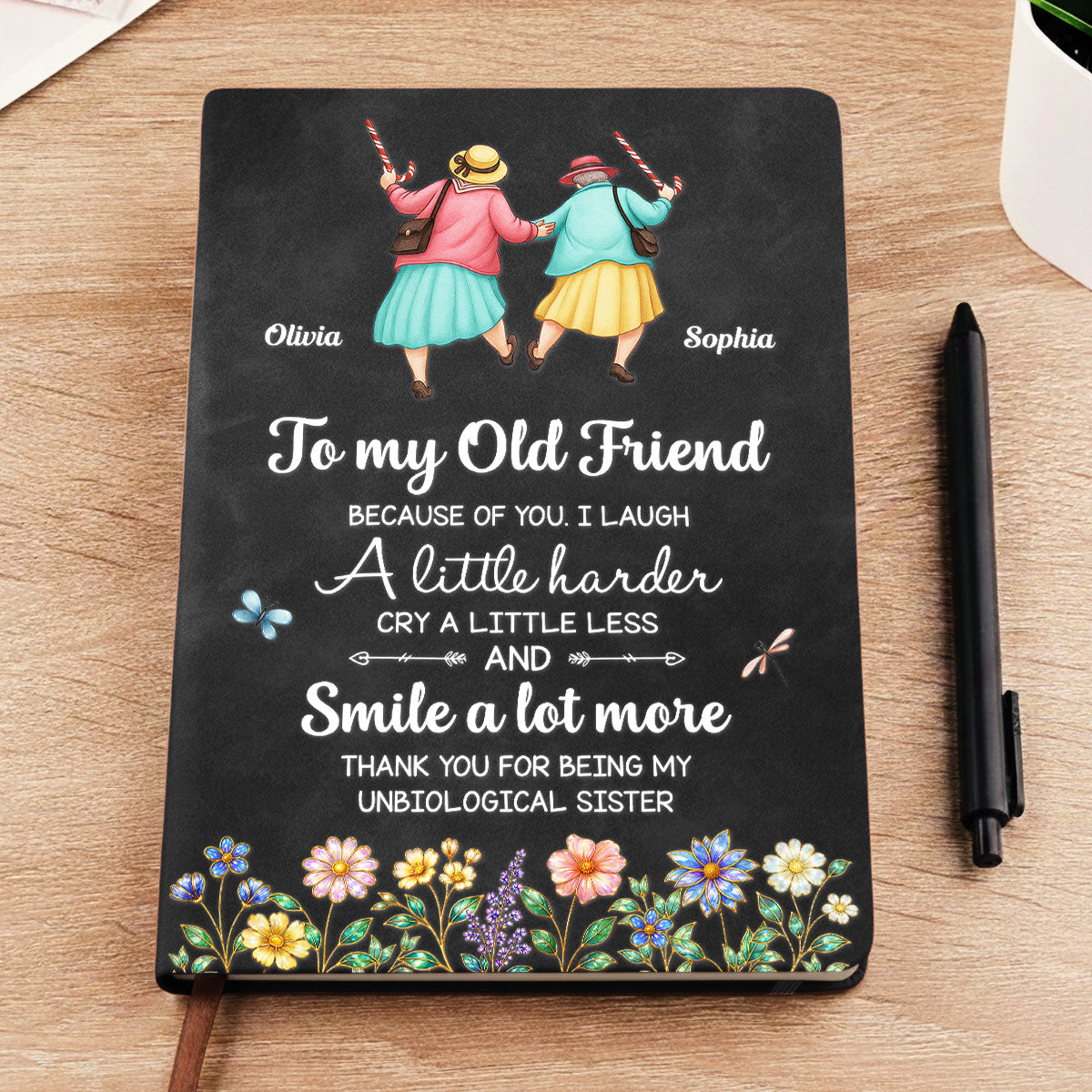 Positive Affirmations Notebook, Self-Love Journal For Bestie • Cry A Little Less And Smile More - Personalized Leather Journal
