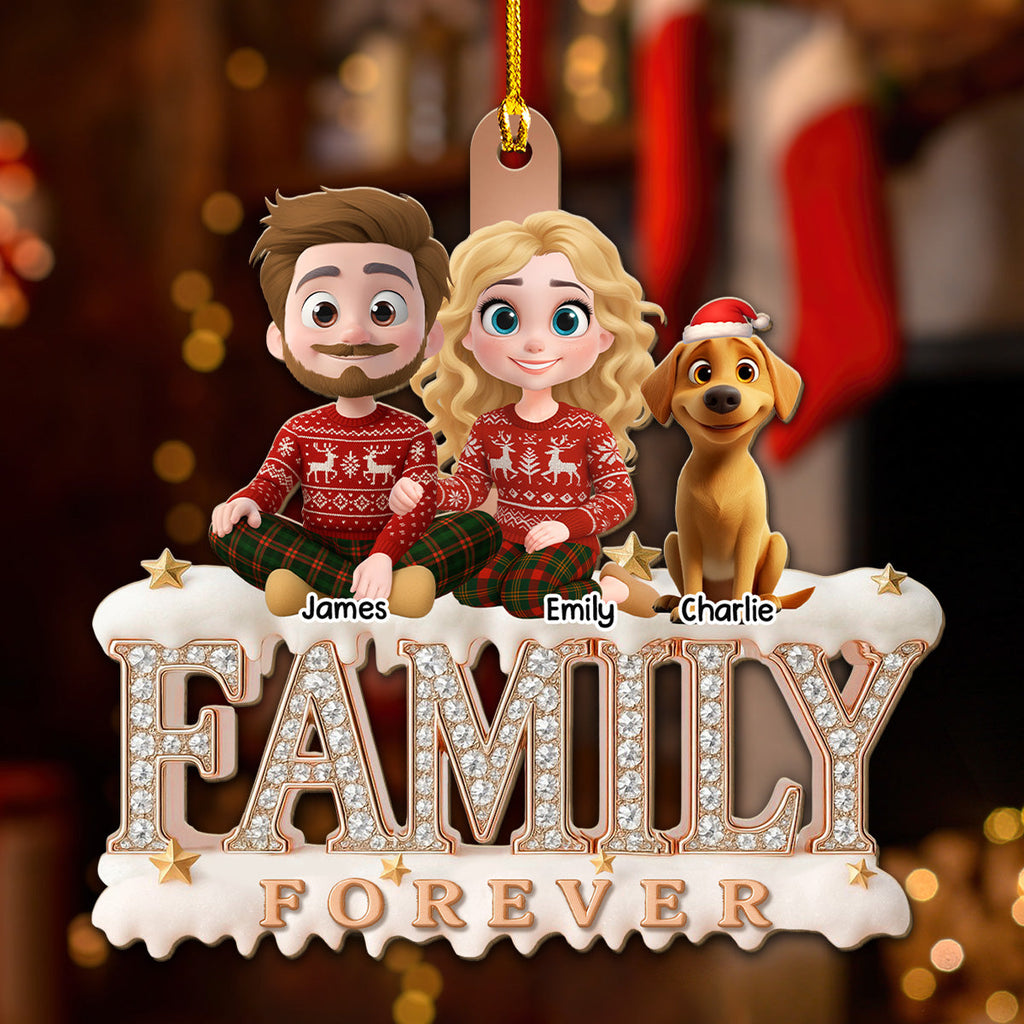 Custom Family Ornament, Christmas Gift for Family Members •  Forever Blessed With This Family - Personalized 3D Effect Wood Ornament