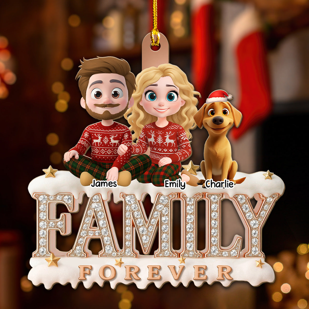 Custom Family Ornament, Christmas Gift for Family Members •  Forever Blessed With This Family - Personalized 3D Effect Wood Ornament