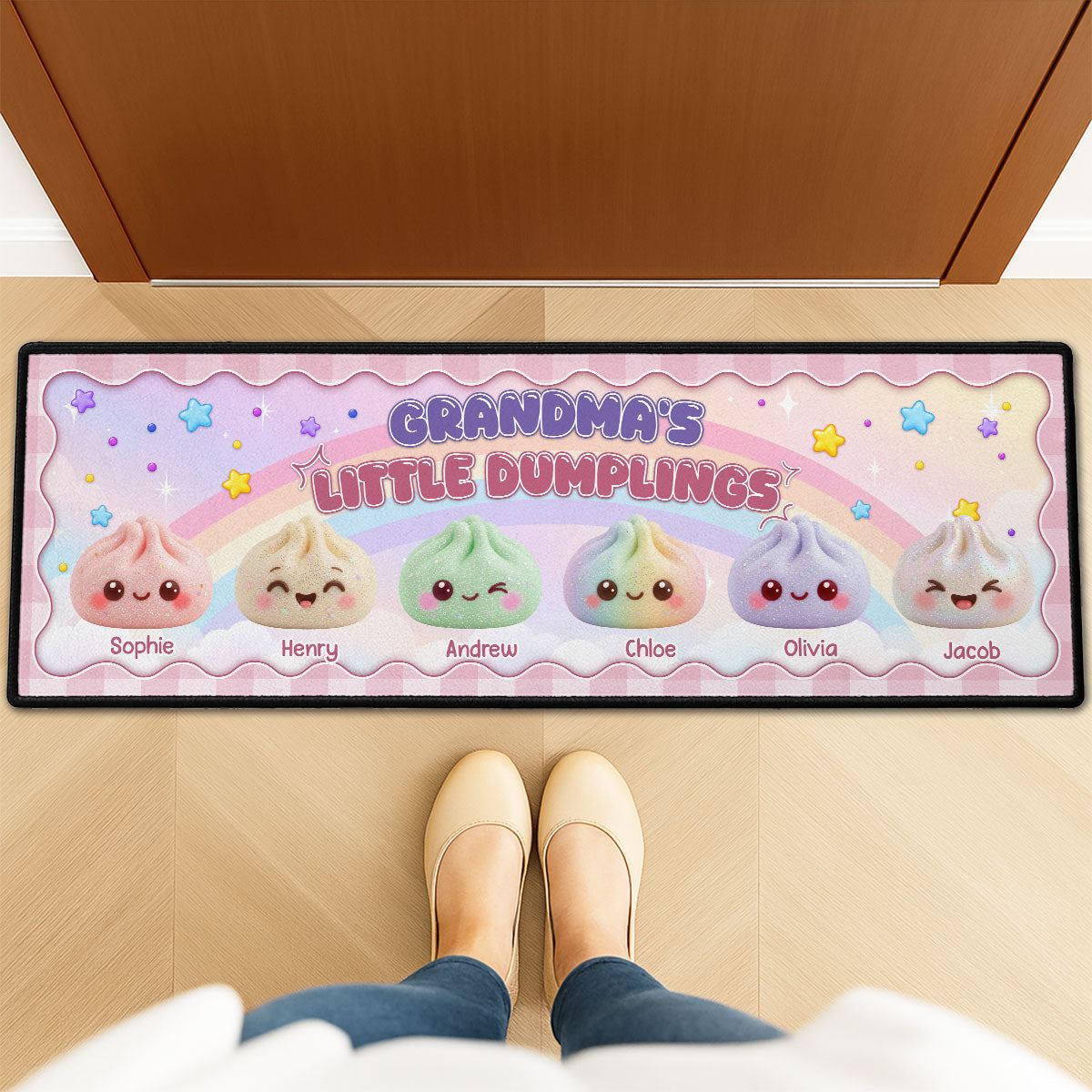 Custom Family Name Rug, Housewarming Birthday Gift For Grandma Grandparents • Grandma Little Dumplings - Personalized Runner Rug