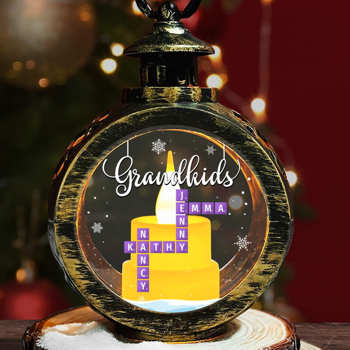 Custom Name Christmas Gifts for Grandma, Holiday Decor • Grandkids Crossword Christmas - Personalized Christmas Lantern