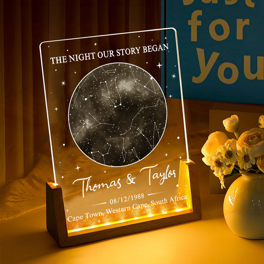 Custom Anniversary, Wedding, Christmas Gift For Husband, Him• The Night We Met - Personalized Night Light