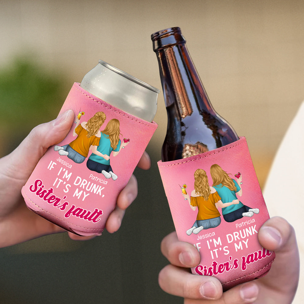 It Is My Sisters - Personalized Pink Leather Can Cooler Holder