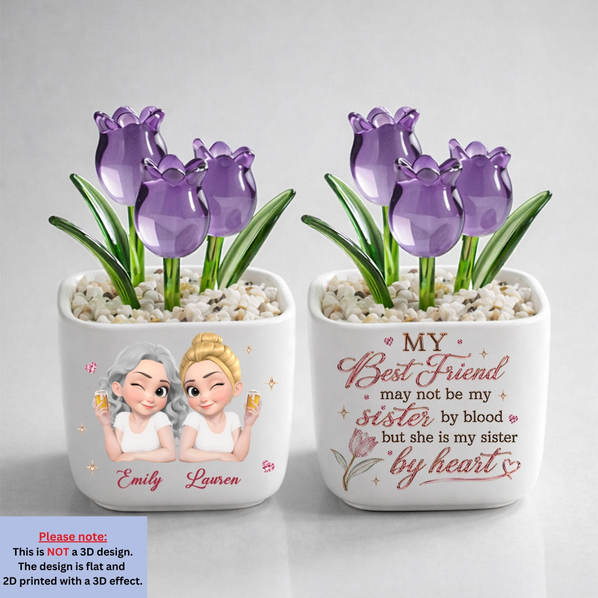 Custom Flower Keepsake, Glass Home Decor Gift for Best Friend • My Sister By Heart - Personalized Glass Everlasting Tulips