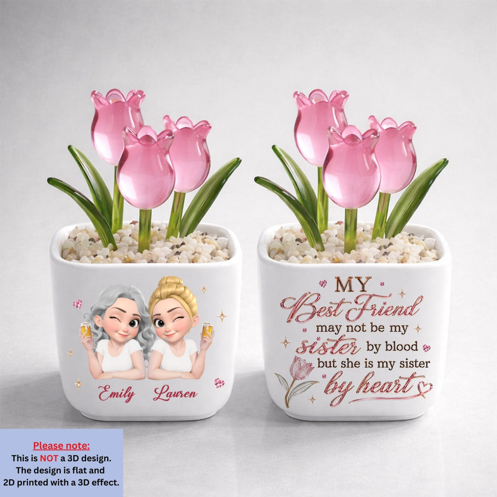 Custom Flower Keepsake, Glass Home Decor Gift for Best Friend • My Sister By Heart - Personalized Glass Everlasting Tulips