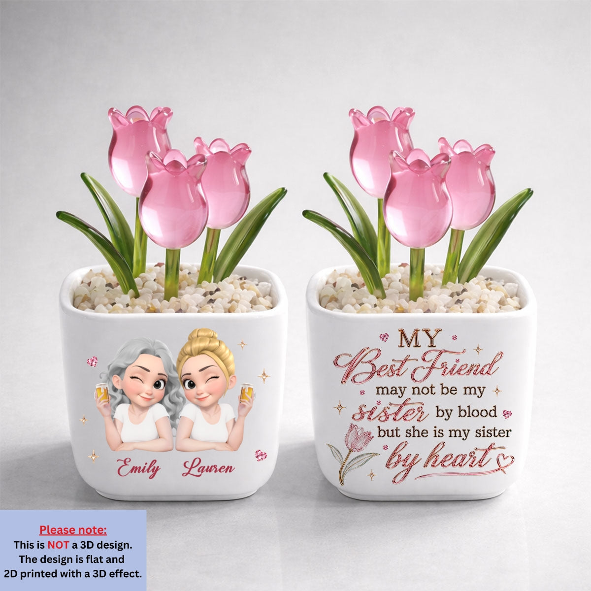 Custom Flower Keepsake, Glass Home Decor Gift for Best Friend • My Sister By Heart - Personalized Glass Everlasting Tulips
