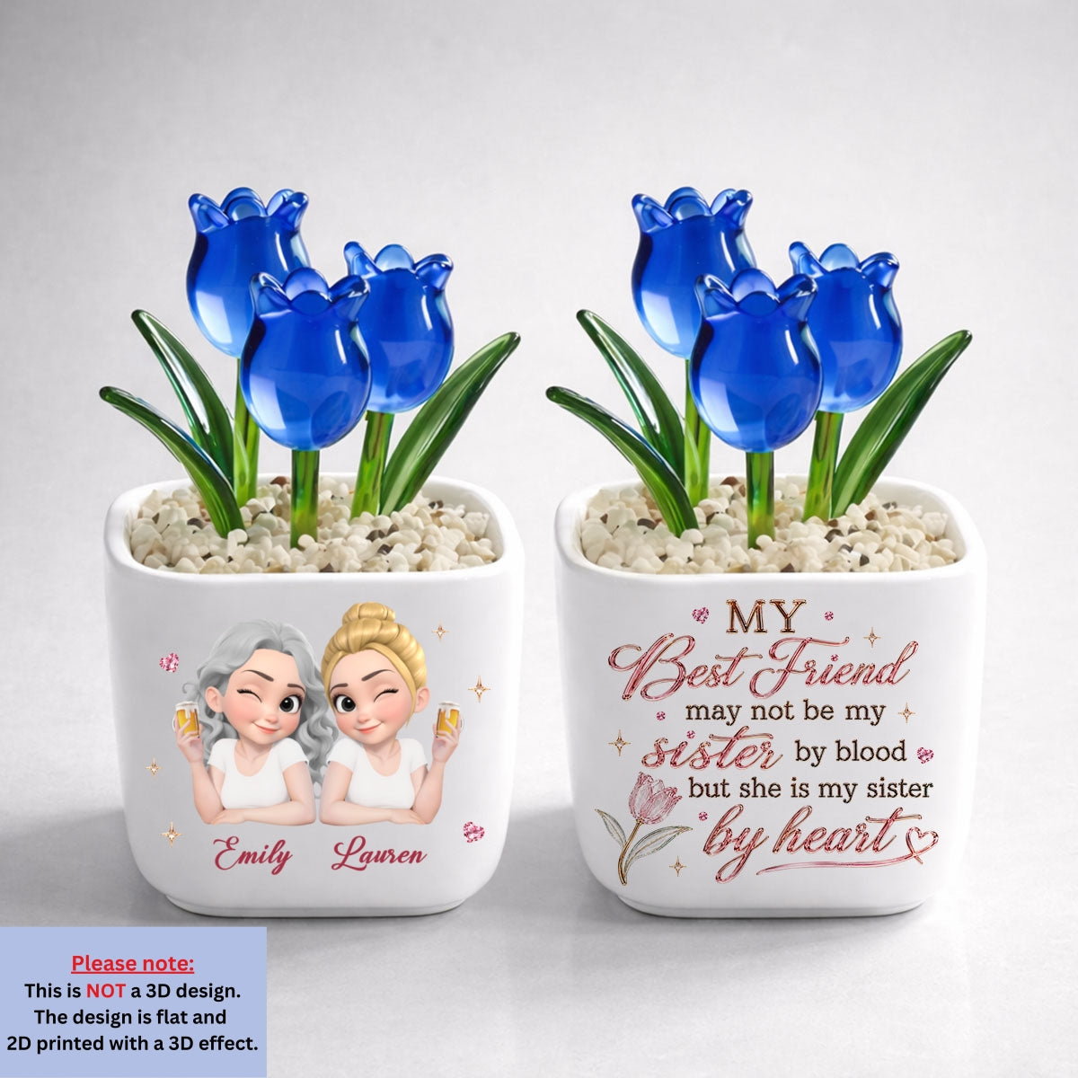 Custom Flower Keepsake, Glass Home Decor Gift for Best Friend • My Sister By Heart - Personalized Glass Everlasting Tulips