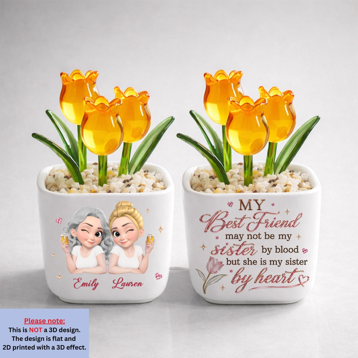 Custom Flower Keepsake, Glass Home Decor Gift for Best Friend • My Sister By Heart - Personalized Glass Everlasting Tulips