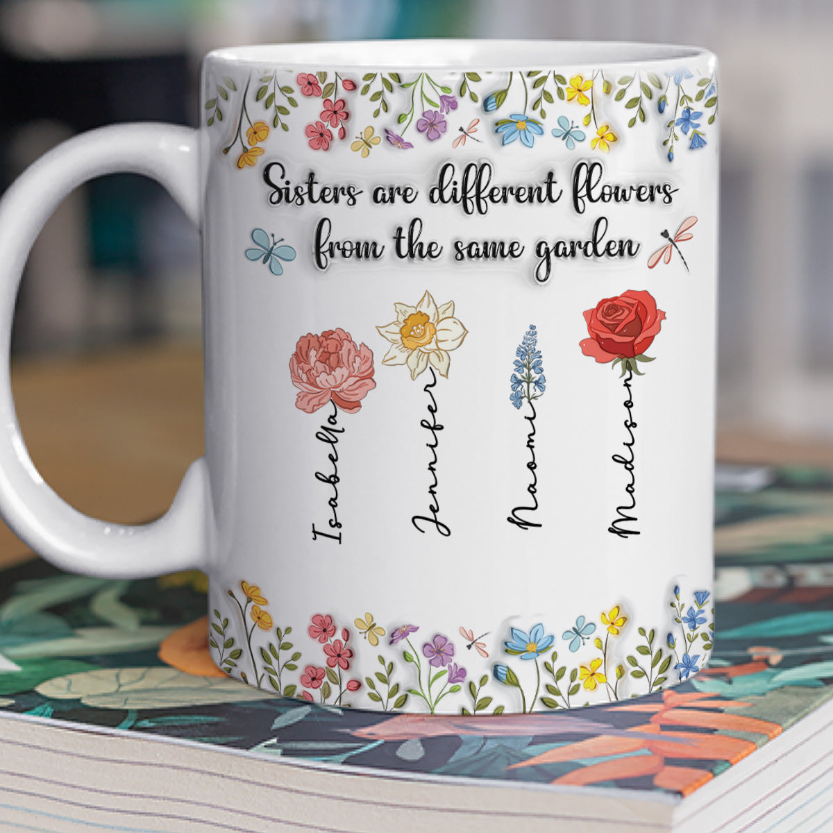 Custom Best Friend, Christmas & Birthday Friendship Keepsake Gift • Different Flowers From The Same Garden - Personalized 3D Inflated Effect Mug