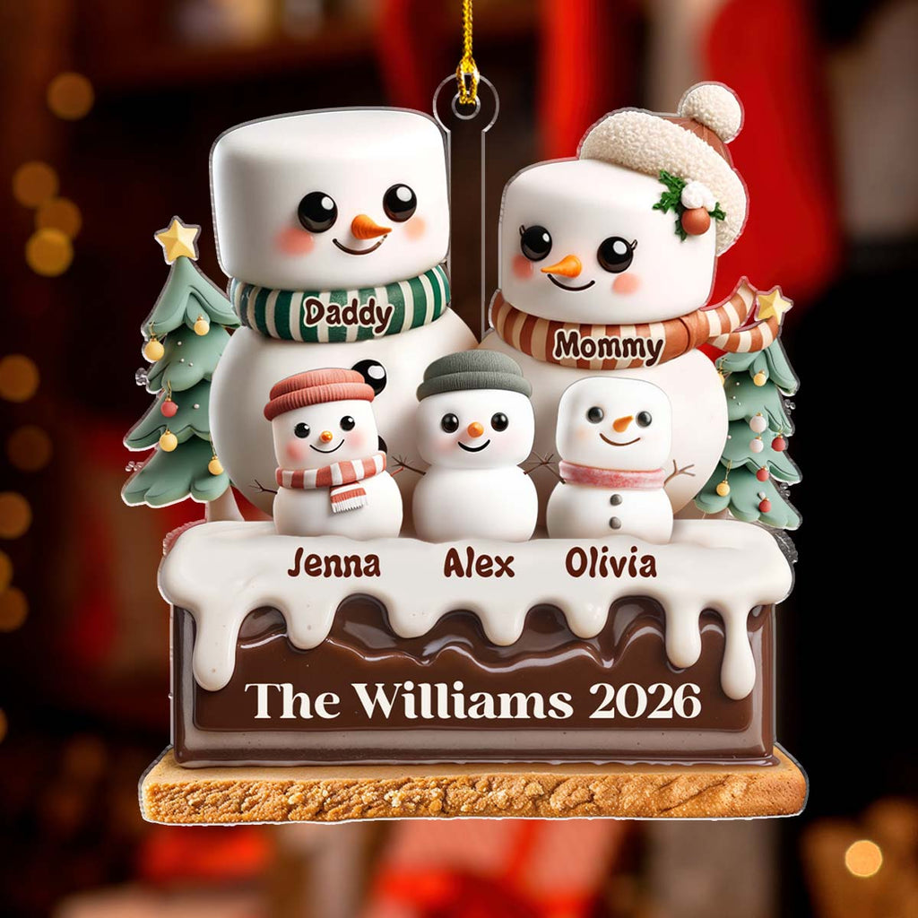 Custom Family Ornament, Christmas Gift for Family Members •  A Marshmallow Family Christmas - Personalized Acrylic Ornament