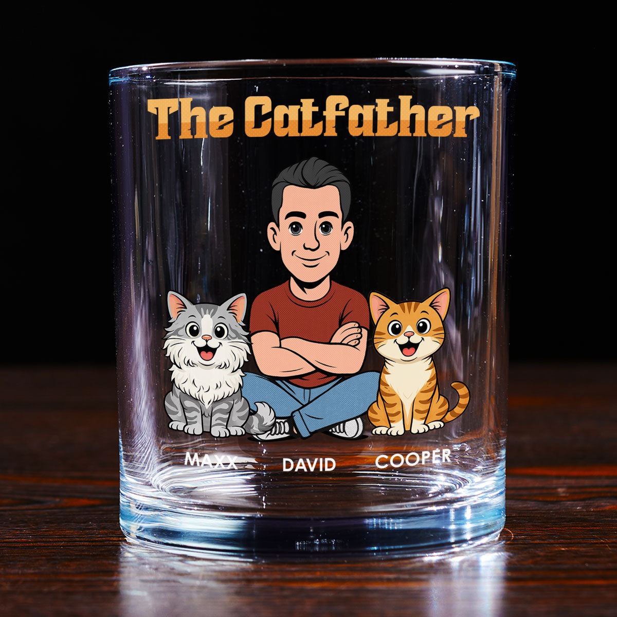 Custom Christmas Birthday Drinkware Gifts for Cat Lovers • The Catfather Retro - Personalized Whiskey Glass