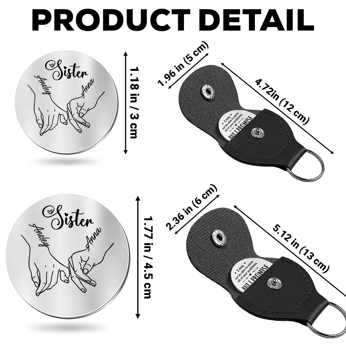 Custom Sister Siblings Coin Keychain, Christmas Birthday Gifts • I Promise - Personalized Pocket Hug