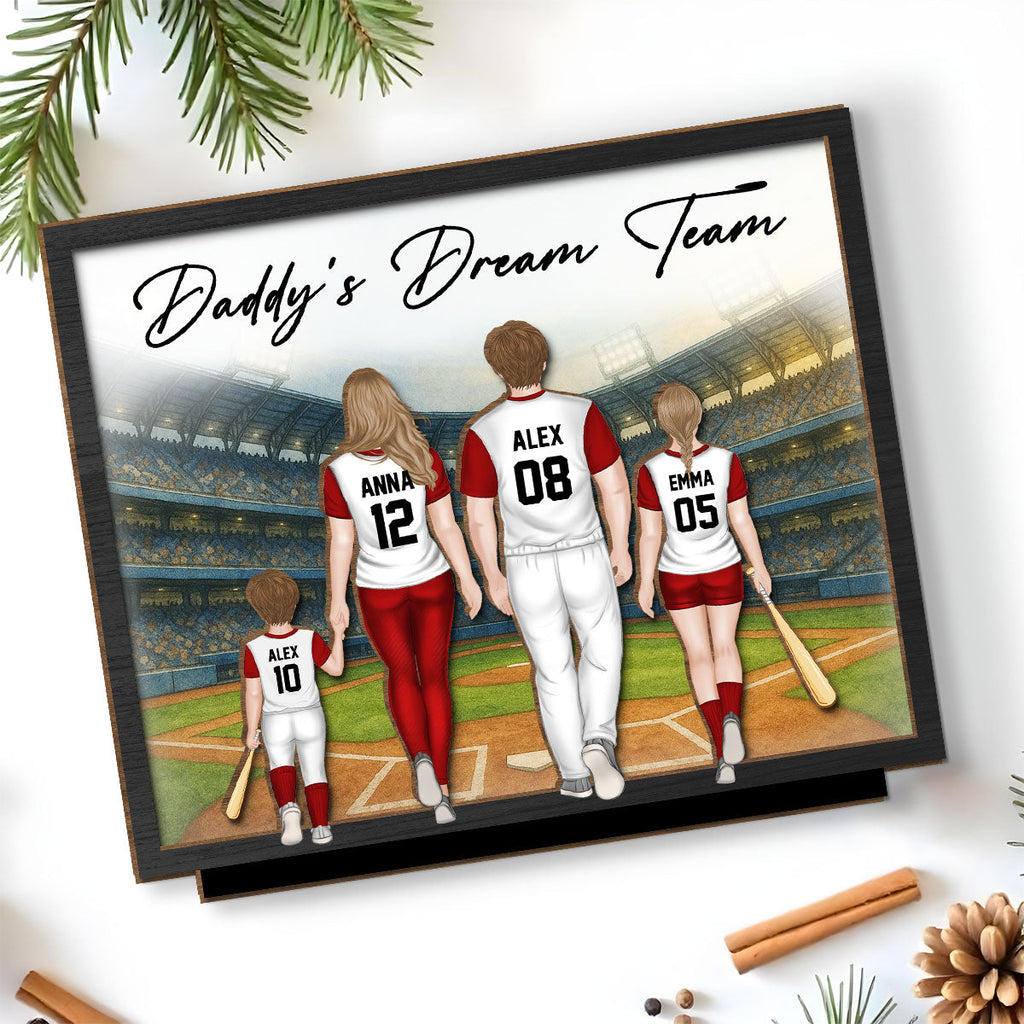 Custom Father's Day Decor, Gift for Dad & Grandpa • Daddy Dream Team - Personalized 2-Layer Wood Plaque With Flat Base