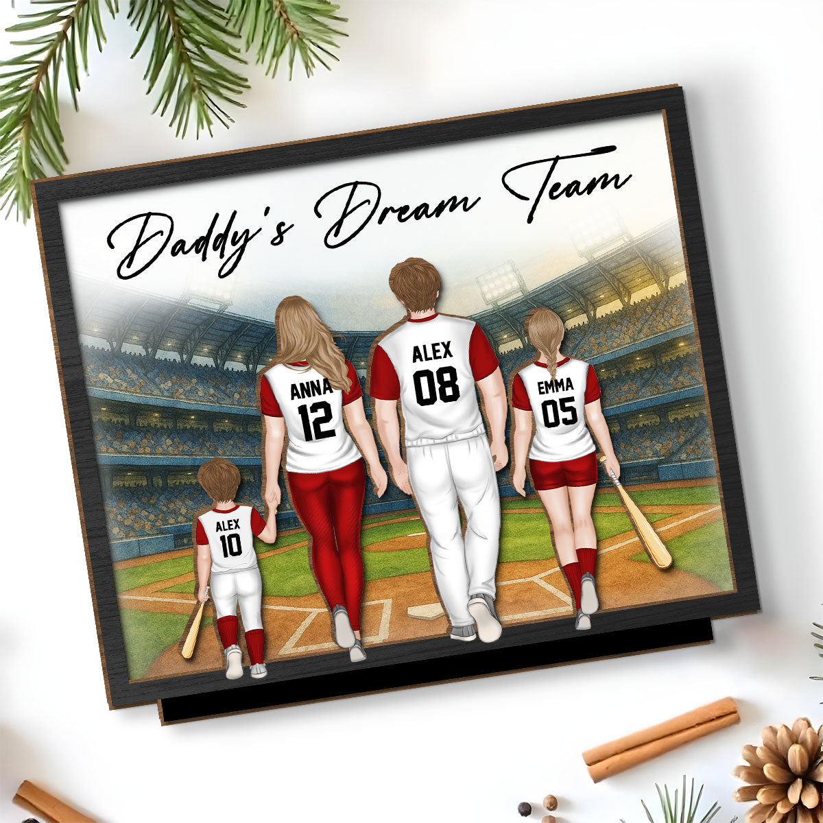 Custom Father's Day Decor, Gift for Dad & Grandpa • Daddy Dream Team - Personalized 2-Layer Wood Plaque With Flat Base
